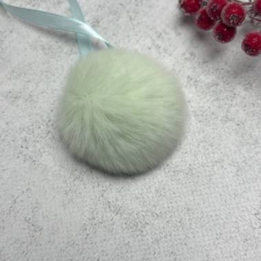 Pompom made of natural rex rabbit fur, mint 5 cm