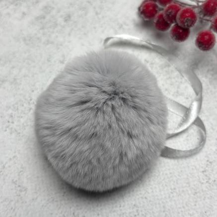 Pompom made of natural rex rabbit fur, smoky 6 cm