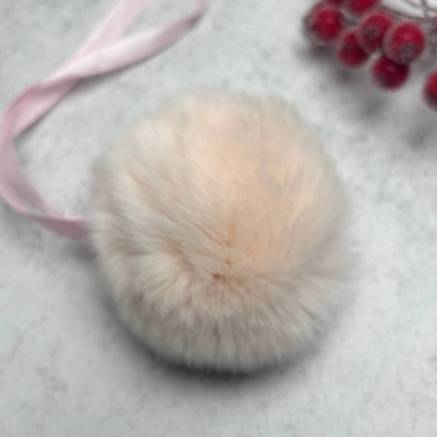 Pompom made of natural rex rabbit fur, soft pink 6 cm