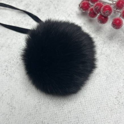 Pompom made of natural rex rabbit fur, black 6 cm