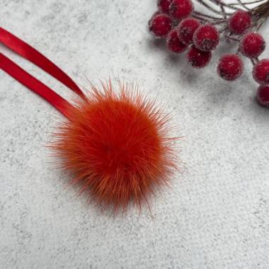 Natural mink fur pompom, orange , 4-5 cm
