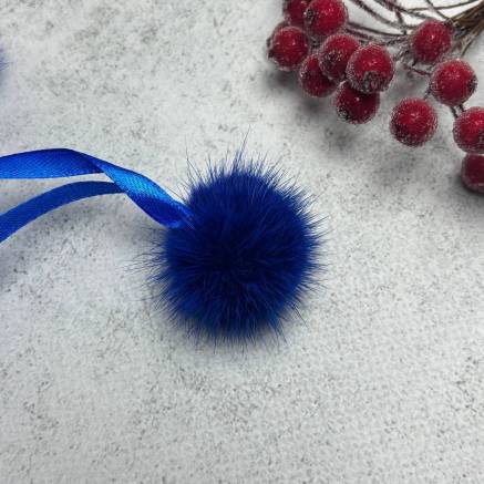 Natural mink fur pompom, blue, 4-5 cm