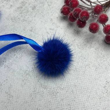 Natural mink fur pompom, blue, 4-5 cm