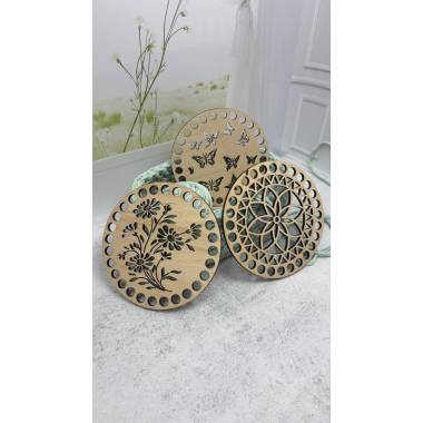 Wooden round openwork bottom, 12 cm (105/12)