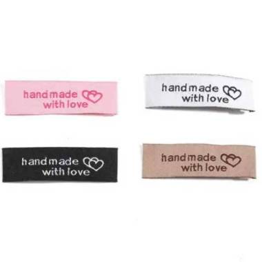 Sew-on tag HandMade with love, textile, pink