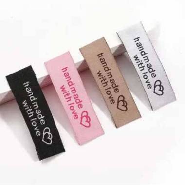 Sew-on tag HandMade with love, textile, pink