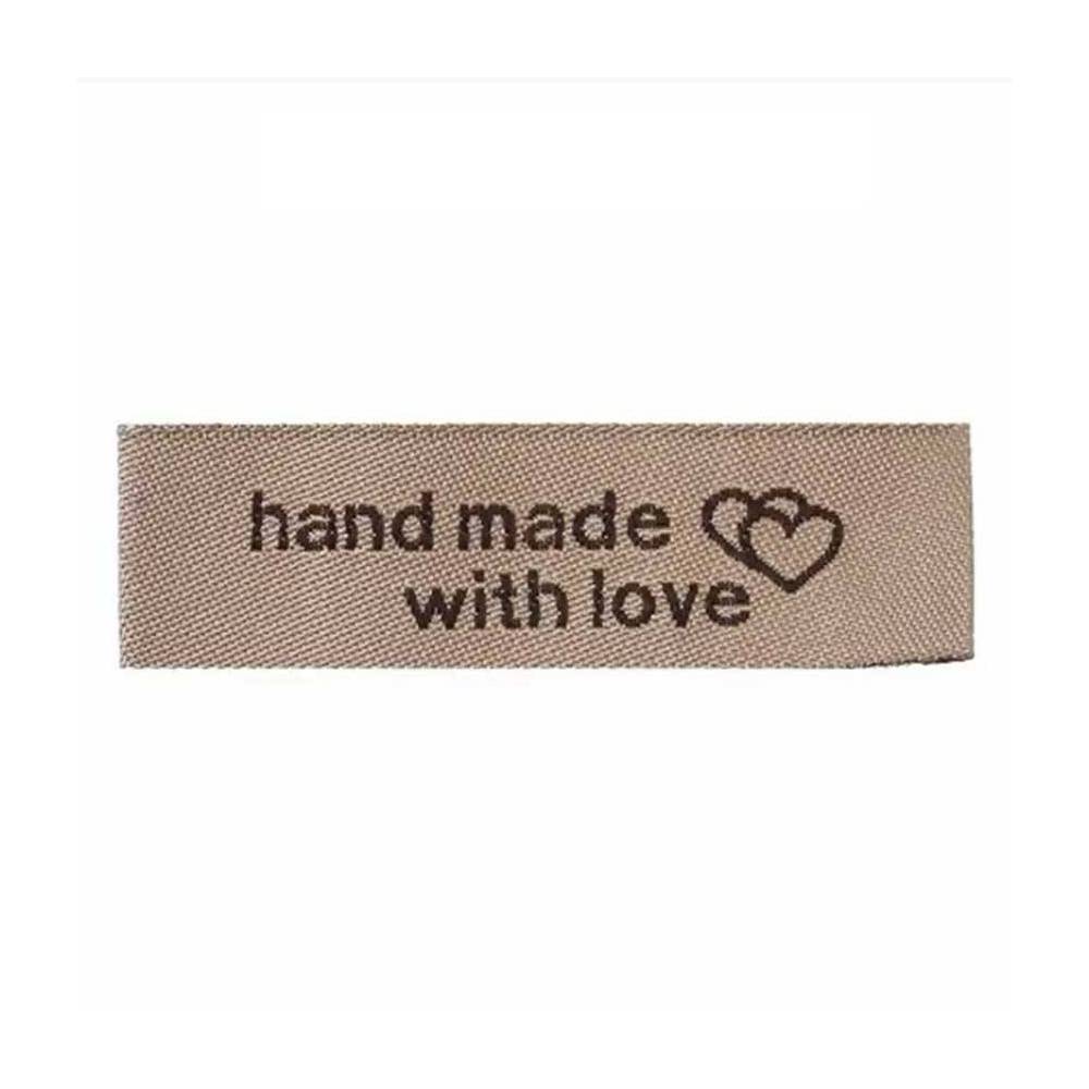 Sew-on tag HandMade with love, textile, brown