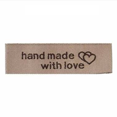 Sew-on tag HandMade with love, textile, brown
