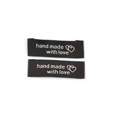 Бирка пришивная HandMade with love, текстиль, черная
