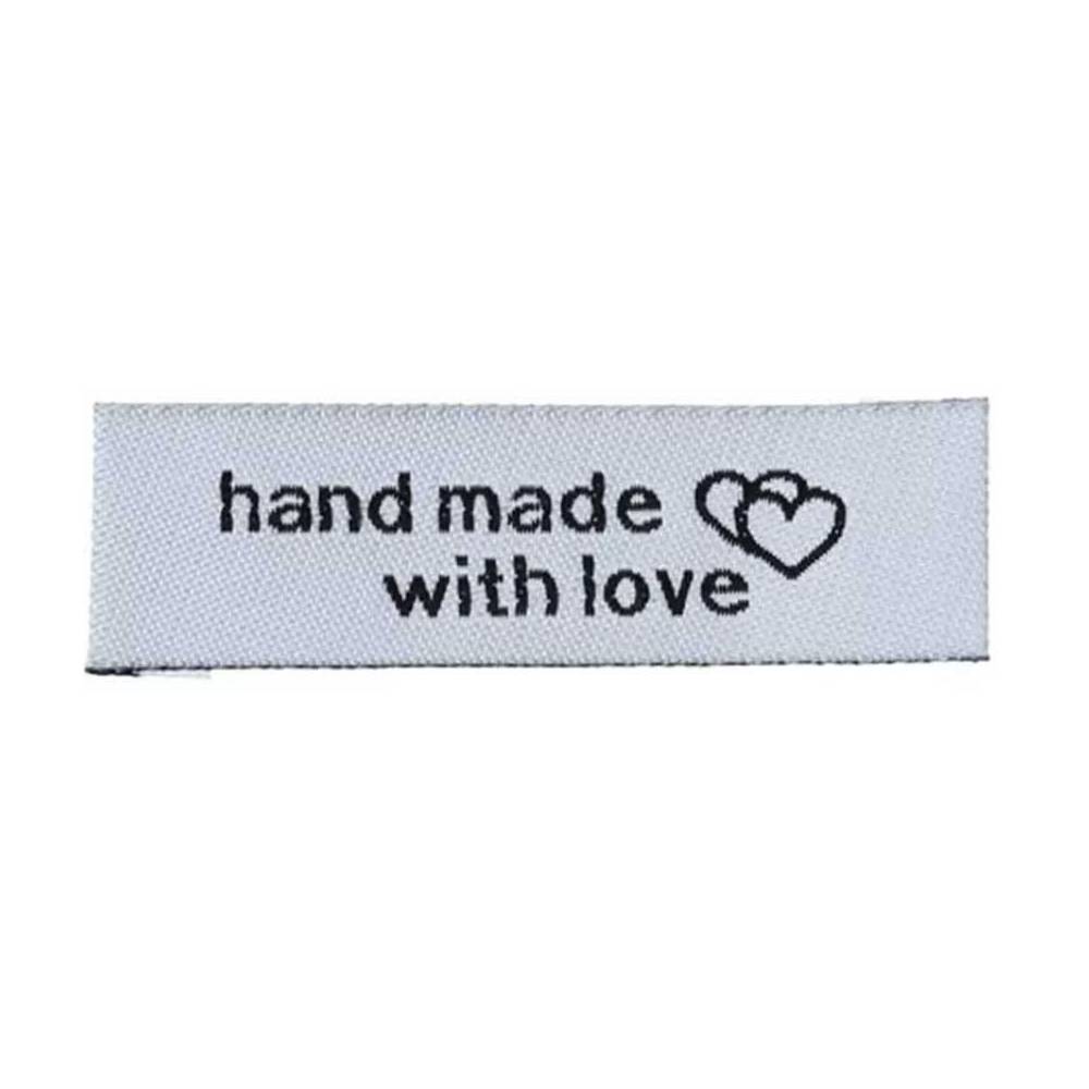 Бирка пришивная HandMade with love, текстиль, белая