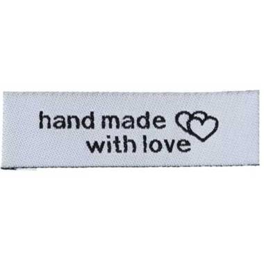 Sew-on tag HandMade with love, textile, white