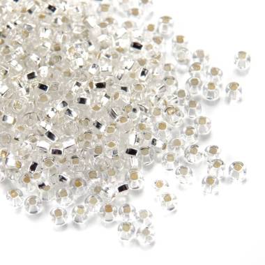 Preciosa beads No. 10/0, 50 g, shiny with square center, silver (78102/461)