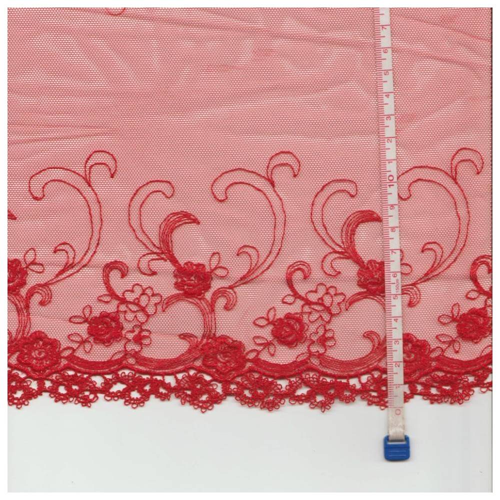 Embroidered lace, red, 17 cm, 1 m