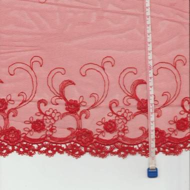 Embroidered lace, red, 17 cm, 1 m