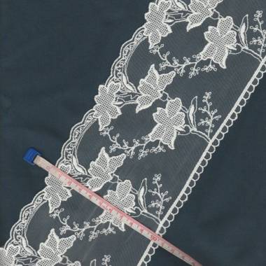 Embroidered lace, milky color, 11 cm, 1 m