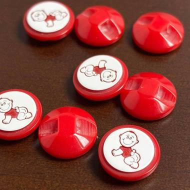 Plastic button red, Baby, 14 mm