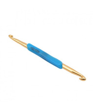 Double-sided hook with plastic handle - blue 5.0/6.0 mm (analogue of "Hamanaka Raku-Raku")