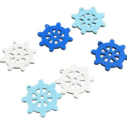 Button wooden decorative, steering wheel blue, 25 mm