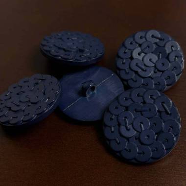 Plastic button with sequins, dark blue, 30 mm