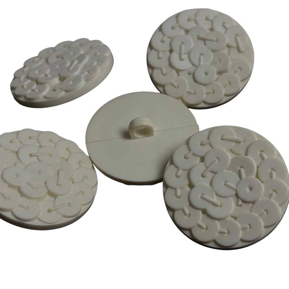 Plastic button with sequins, creamy, 30 mm