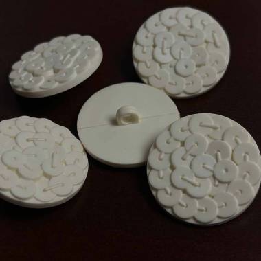 Plastic button with sequins, creamy, 30 mm