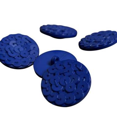 Plastic button with sequins, blue, 30 mm