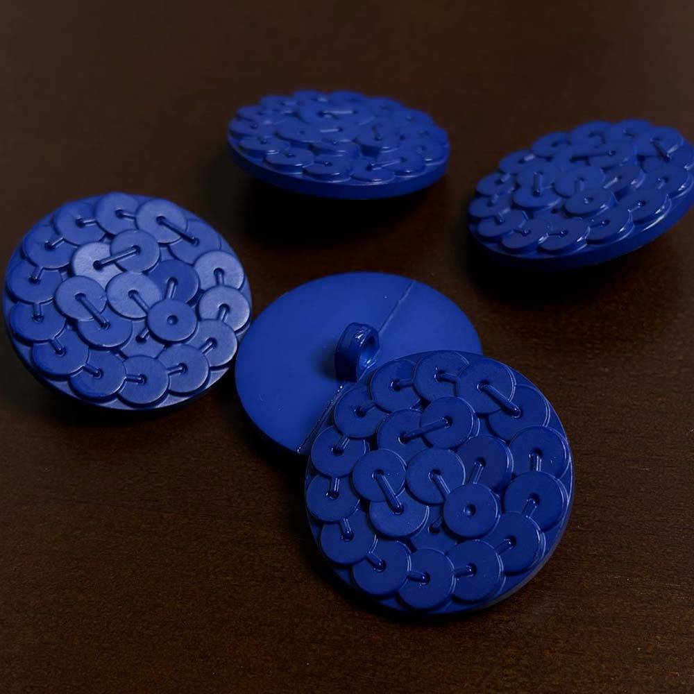 Plastic button with sequins, blue, 30 mm