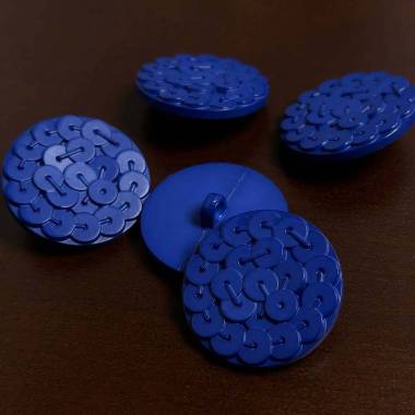 Plastic button with sequins, blue, 30 mm
