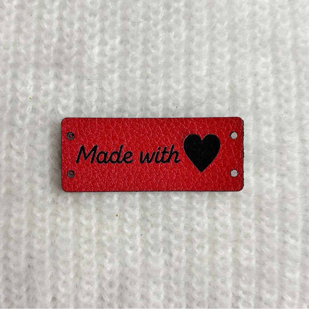 Бирка пришивная Made with love, экокожа, красная