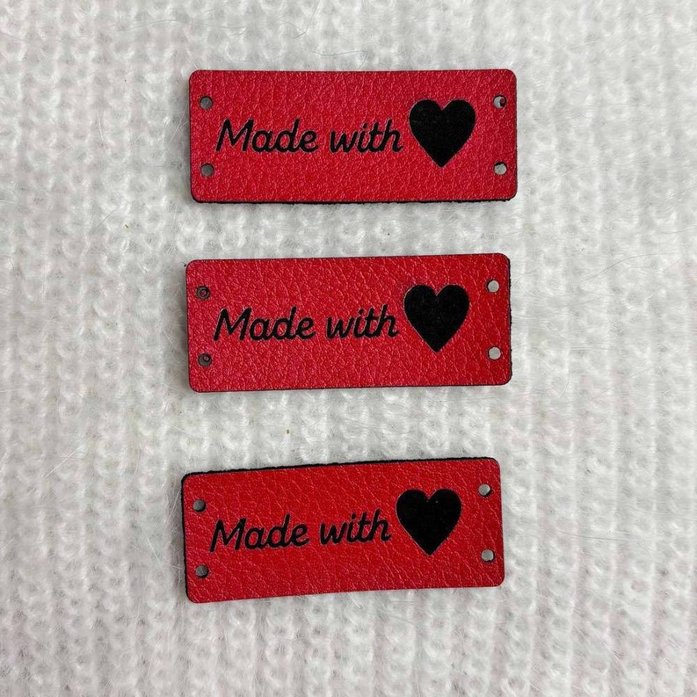 Бирка пришивная Made with love, экокожа, красная