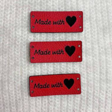 Бирка пришивная Made with love, экокожа, красная