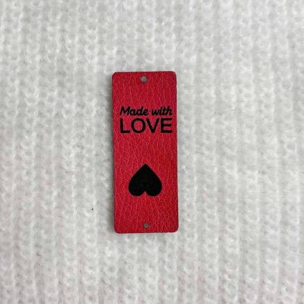 Sew-on tag Made with love, eco-leather, red