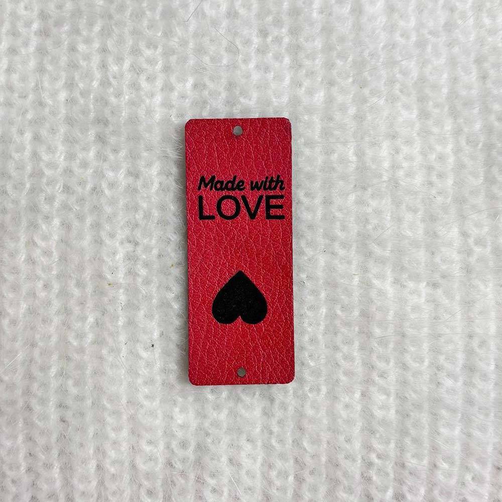 Бирка пришивная Made with love, экокожа, красная