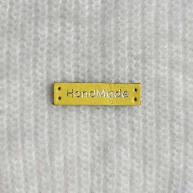 Sewing tag Handmade, leather, yellow
