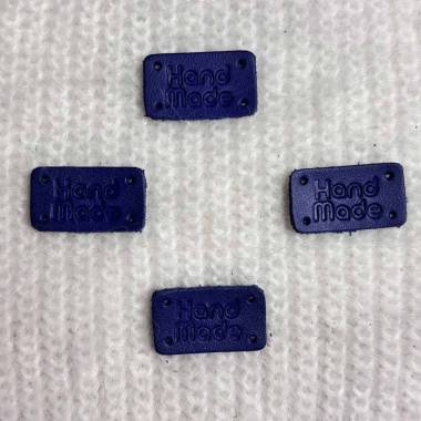 Handmade sew-on tag, leather, denim