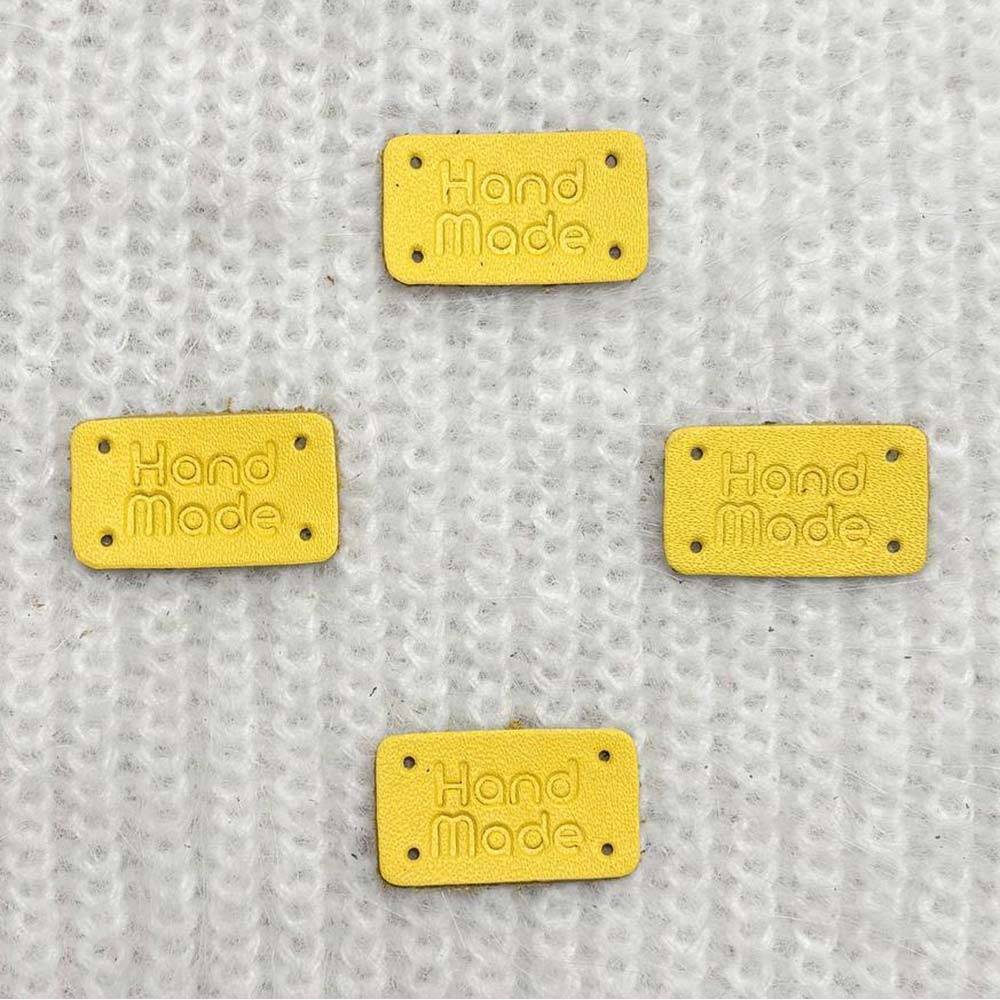 Handmade sew-on tag, leather, yellow