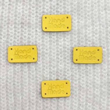 Handmade sew-on tag, leather, yellow