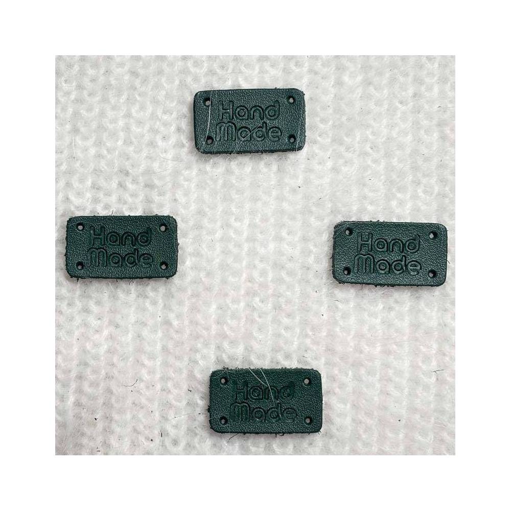 Handmade sew-on tag, leather, green
