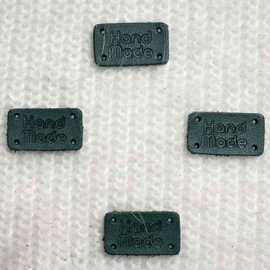 Handmade sew-on tag, leather, green