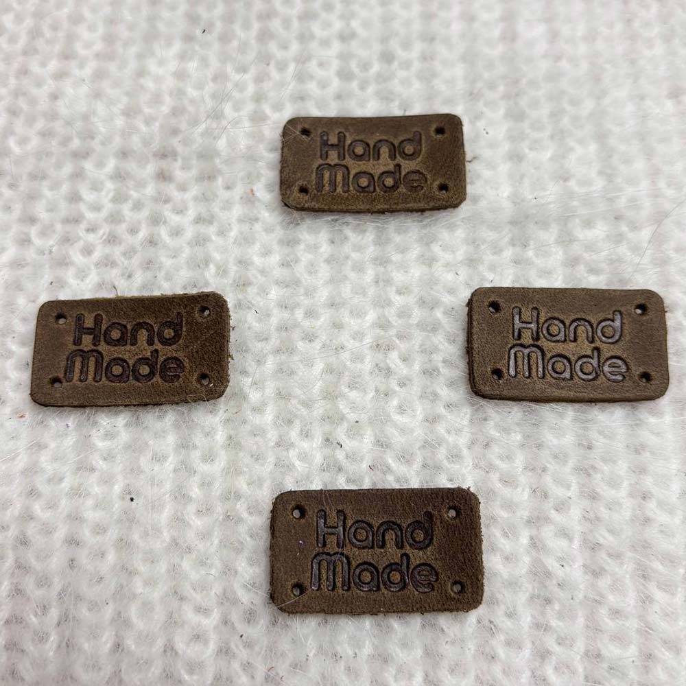 Handmade sew-on tag, leather, mocha