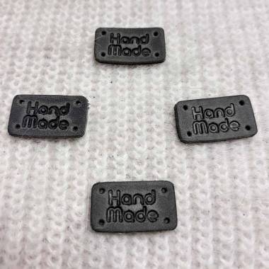 Handmade sew-on tag, leather, gray