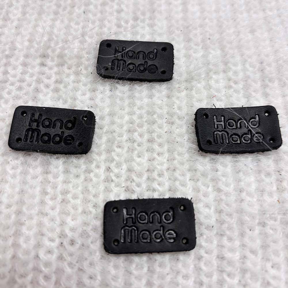 Handmade sew-on tag, leather, dark gray