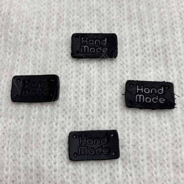 Handmade sew-on tag, leather, black