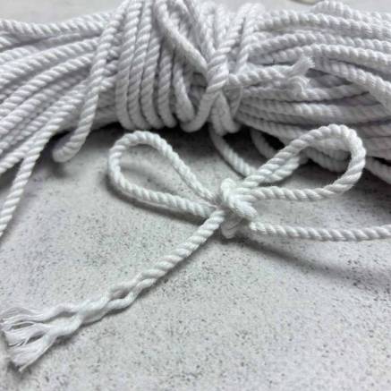 Cotton cord 3 mm twisted, white 1 meter