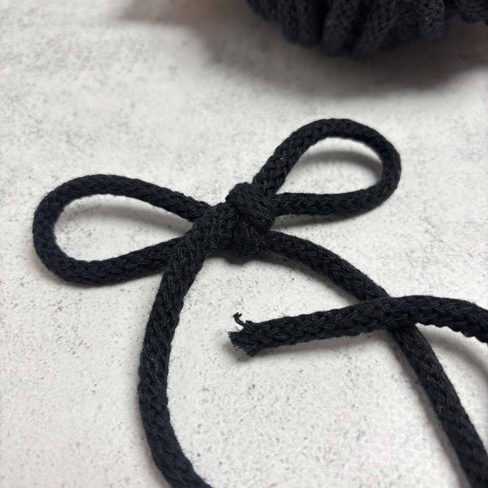 Cotton cord with core 6 mm, black, 1 meter