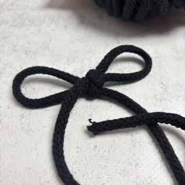 Cotton cord with core 6 mm, black, 1 meter