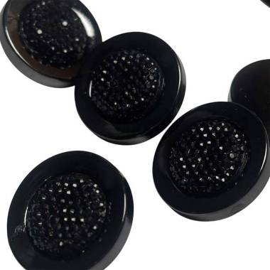 Button dark nickel with rhinestones, 25 mm