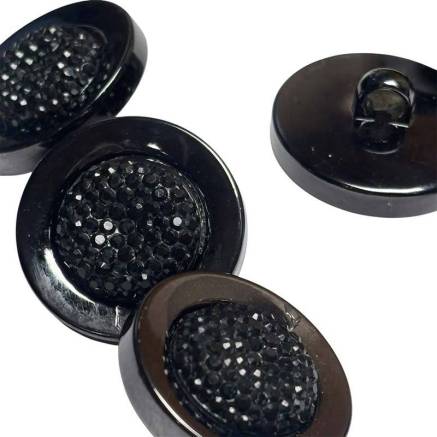 Button dark nickel with rhinestones, 25 mm