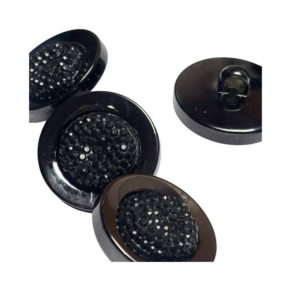 Button dark nickel with rhinestones, 25 mm