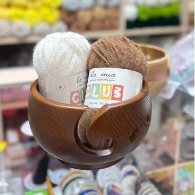 Wooden round ball for knitting dark wood